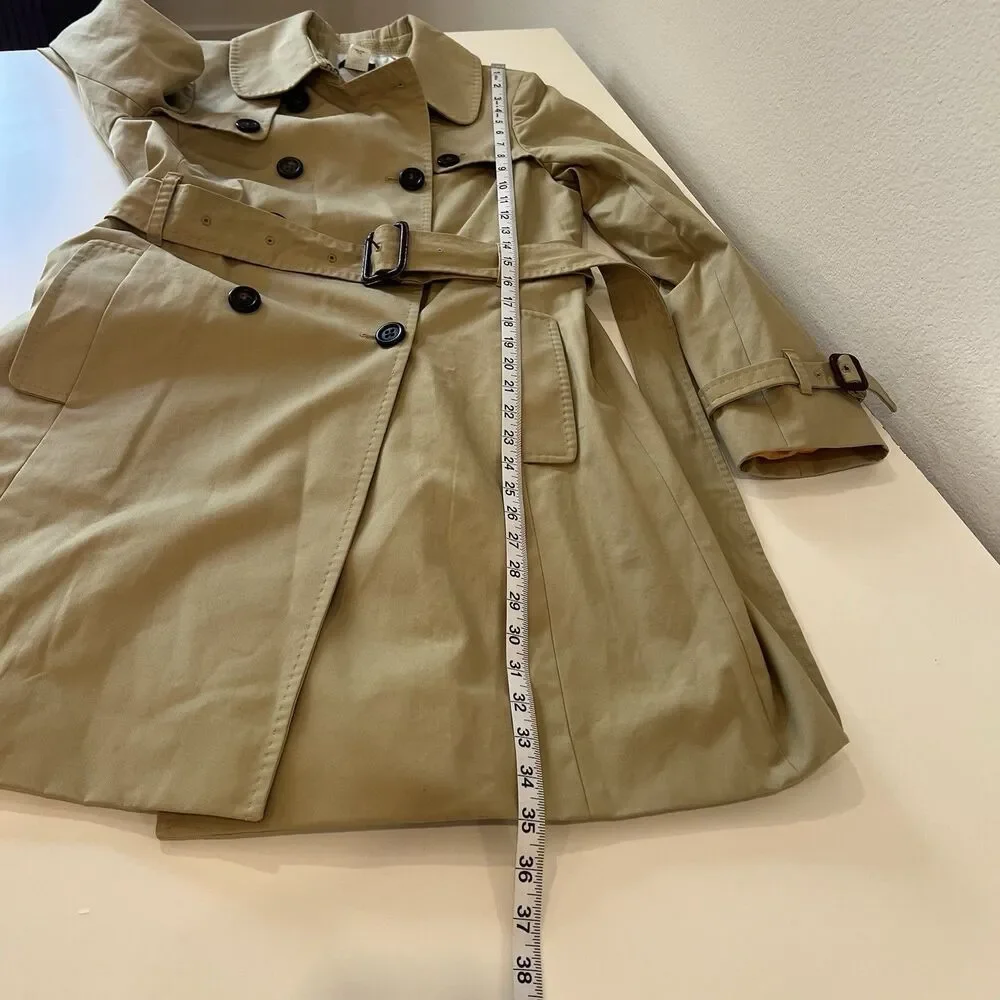 J Crew Trench Coat Womens 6 Tan Double Breasted Belted Lined Classic Style